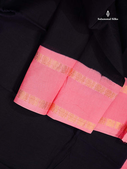 Sungudi Cotton Saree - Orange Colour Body Plain With Contrast Black Gap Border