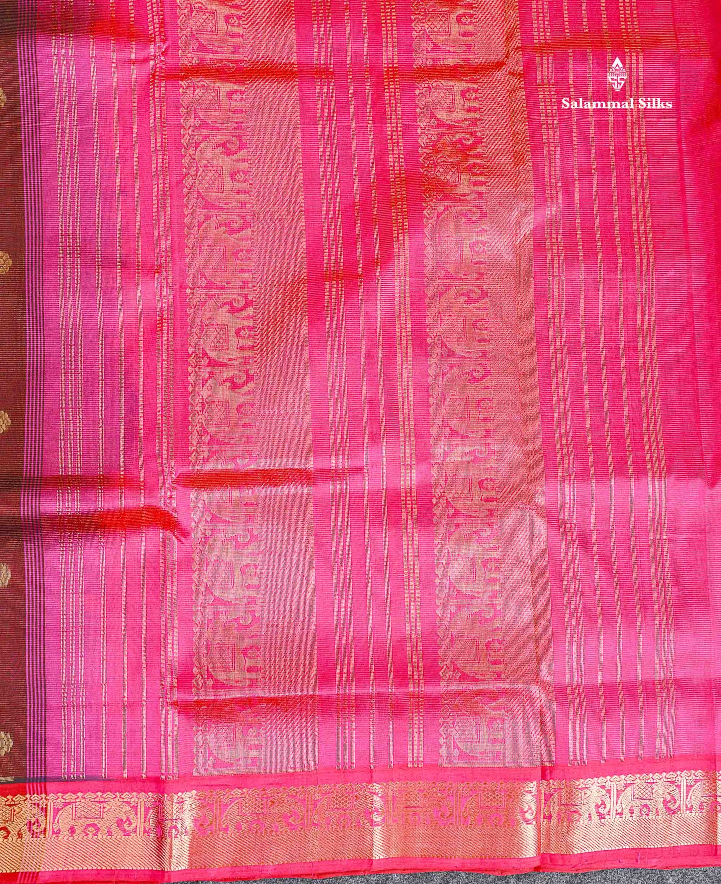 Pure Silk Cotton Saree - Brown Vaira Oosi Lines With Butta Along With Contrast Maroon Traditional Border