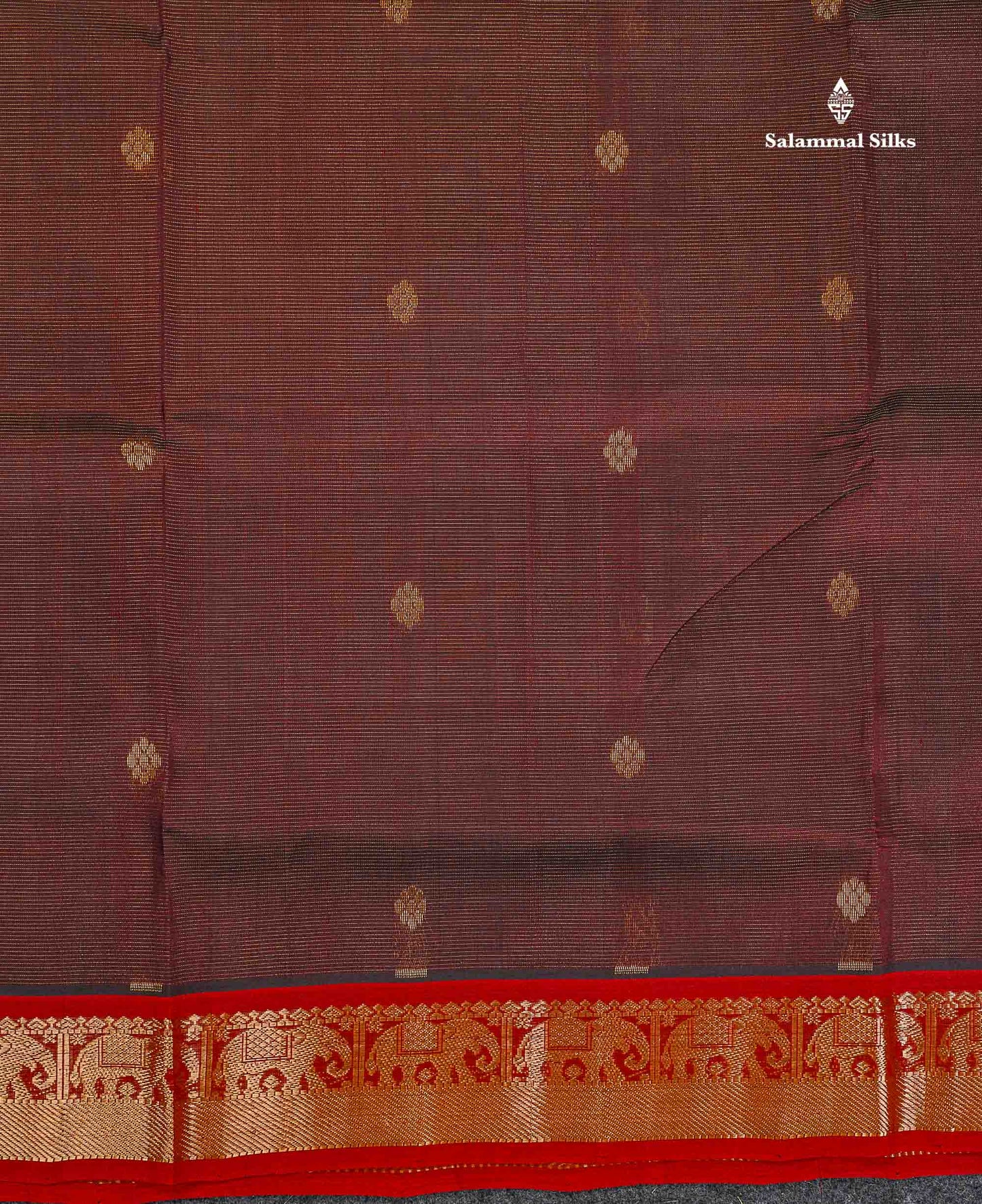 Pure Silk Cotton Saree - Brown Vaira Oosi Lines With Butta Along With Contrast Maroon Traditional Border
