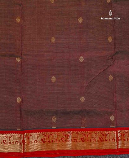 Pure Silk Cotton Saree - Brown Vaira Oosi Lines With Butta Along With Contrast Maroon Traditional Border