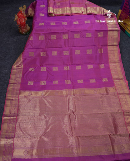 Beautiful Light Purple Pure Kanjivaram Silk Saree With Traditional Border