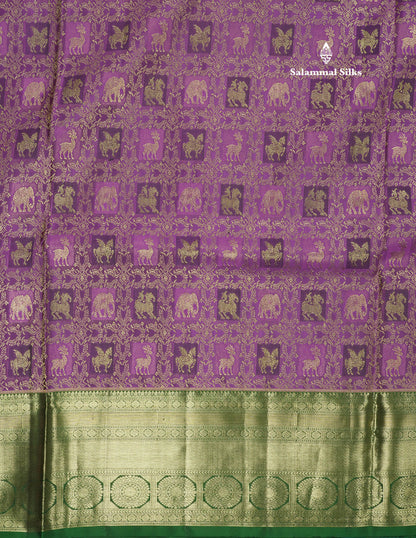 Purple Vanasingaram Bridal Pure Kanjivaram Silk Saree With Contrast Bottle Green Border