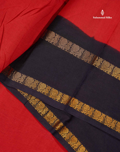 Sungudi Cotton Saree - Orange Colour Plain Body With Contrast Magenta Pink Gap Border