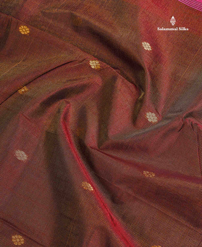 Pure Silk Cotton Saree - Brown Vaira Oosi Lines With Butta Along With Contrast Maroon Traditional Border