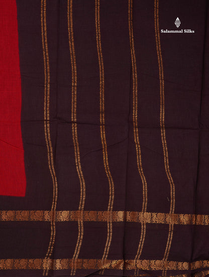 Sungudi Cotton Saree - Orange Colour Body Plain With Contrast Black Gap Border