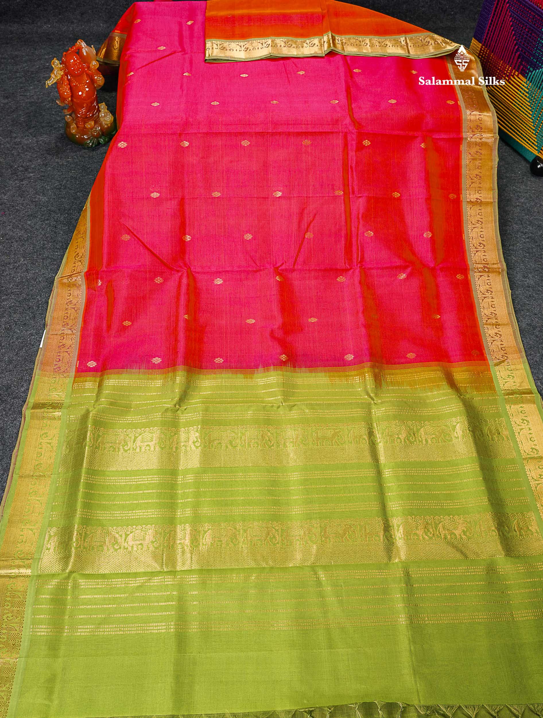 Full View Of Pinkish Peach Pure Silk Cotton Saree