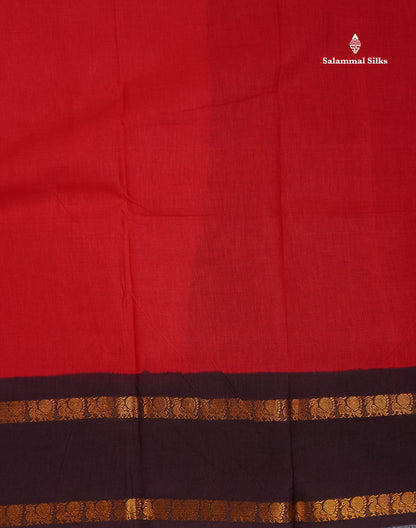 Sungudi Cotton Saree - Orange Colour Body Plain With Contrast Black Gap Border