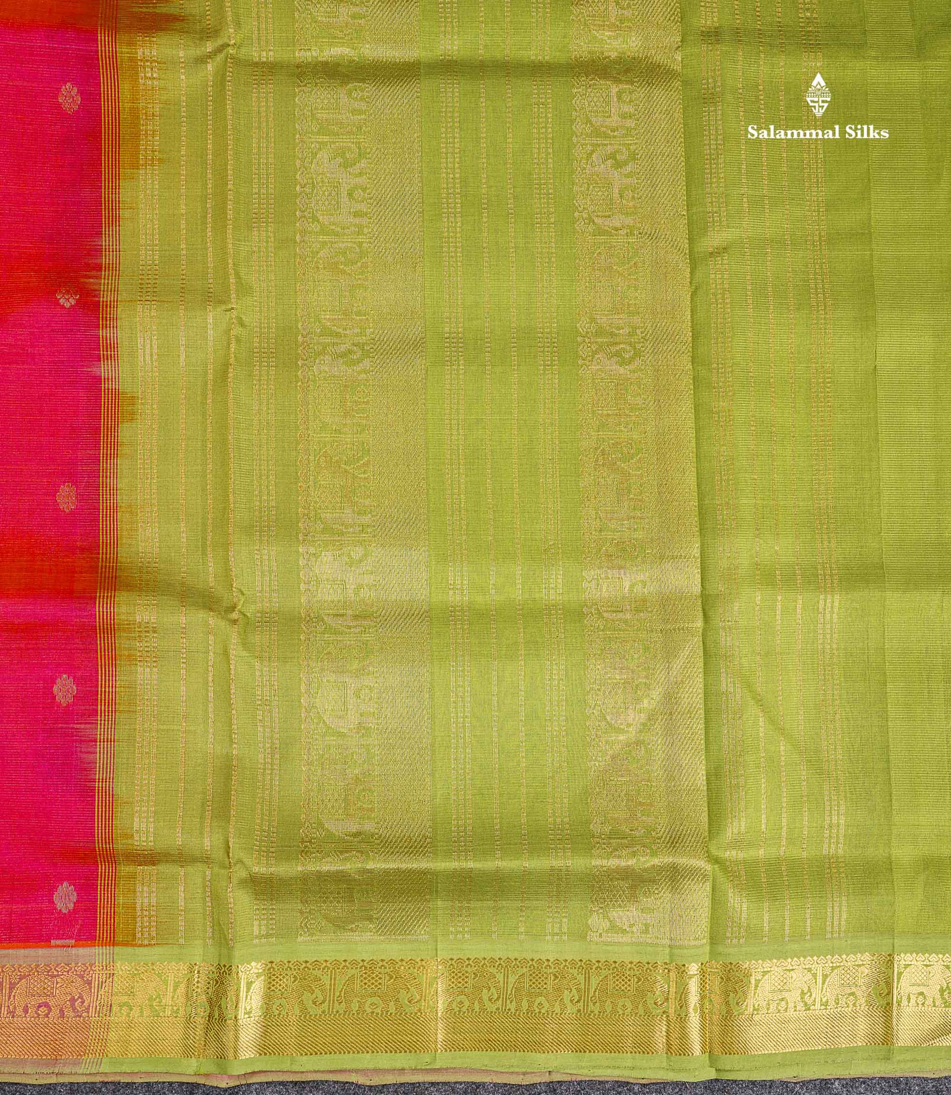 Pallu Of Pinkish Peach Pure Silk Cotton Saree
