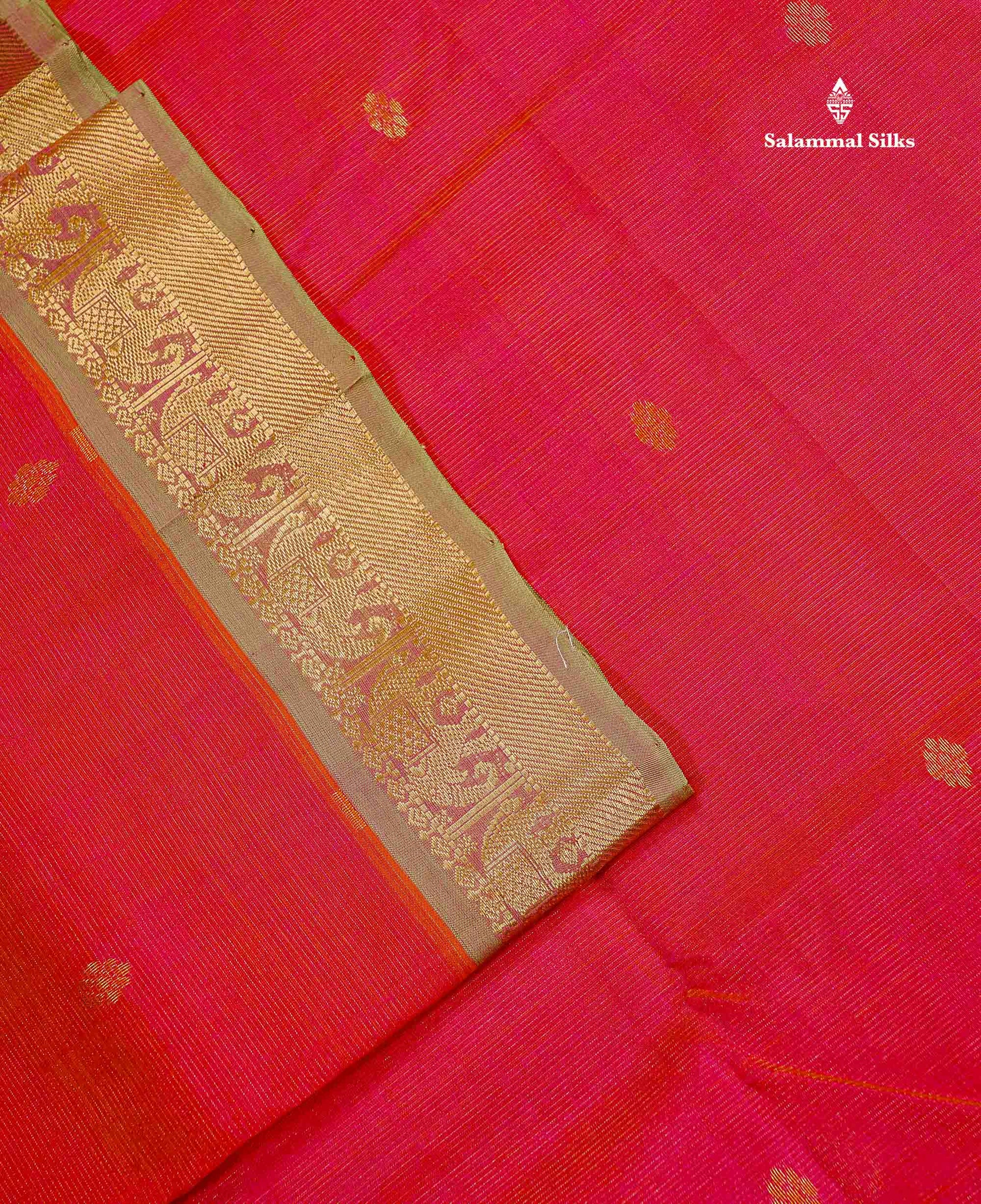 Parrot Green Border Of Pinkish Peach Pure Silk Cotton Saree