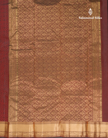 Beautiful Dark Maroon Pure Kanjivaram Silk Saree With Traditional Border