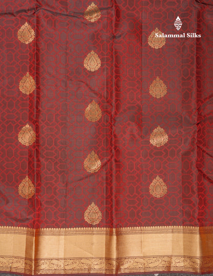 Beautiful Dark Maroon Pure Kanjivaram Silk Saree With Traditional Border