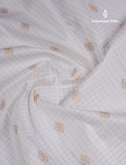 Beautiful Half White Traditional Checks And Buttas Pure Kanjivaram Silk Saree With Contrast Violet Border