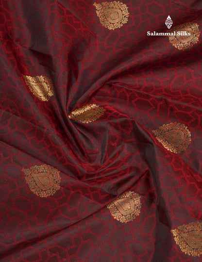 Beautiful Dark Maroon Pure Kanjivaram Silk Saree With Traditional Border