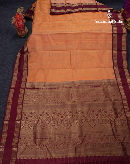 Beautiful Half White Traditional Checks And Buttas Pure Kanjivaram Silk Saree With Contrast Violet Border