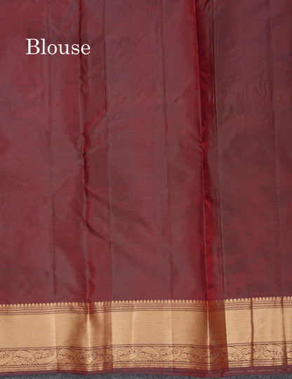Beautiful Dark Maroon Pure Kanjivaram Silk Saree With Traditional Border