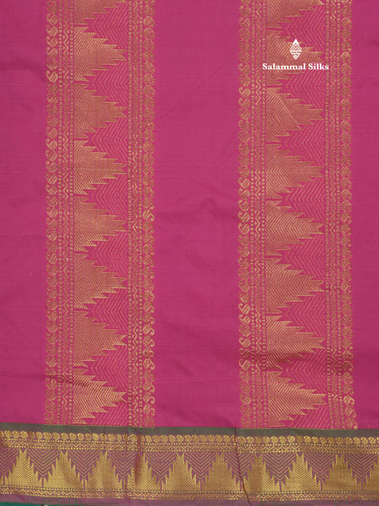 10 Yards Art Silk Saree Dark Brown with Contrast Green Temple Border