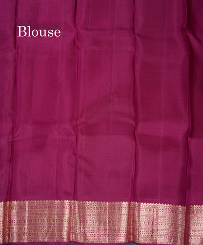 Beautiful Dark Magenta Plain Pure Kanjivaram Silk Saree With Traditional Border
