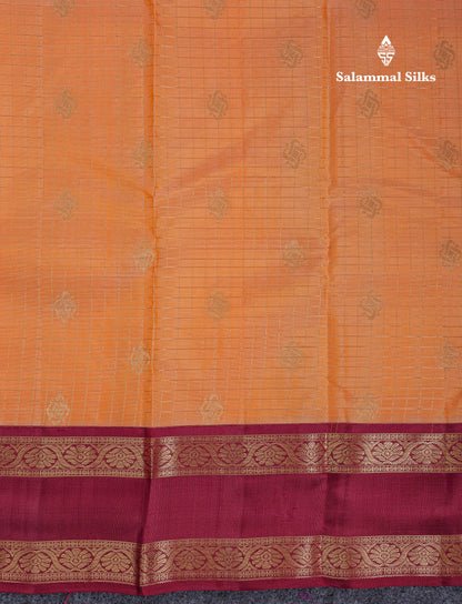 Beautiful Half White Traditional Checks And Buttas Pure Kanjivaram Silk Saree With Contrast Violet Border