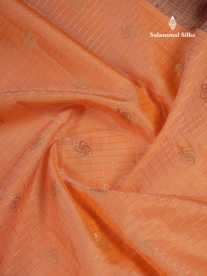 Beautiful Half White Traditional Checks And Buttas Pure Kanjivaram Silk Saree With Contrast Violet Border