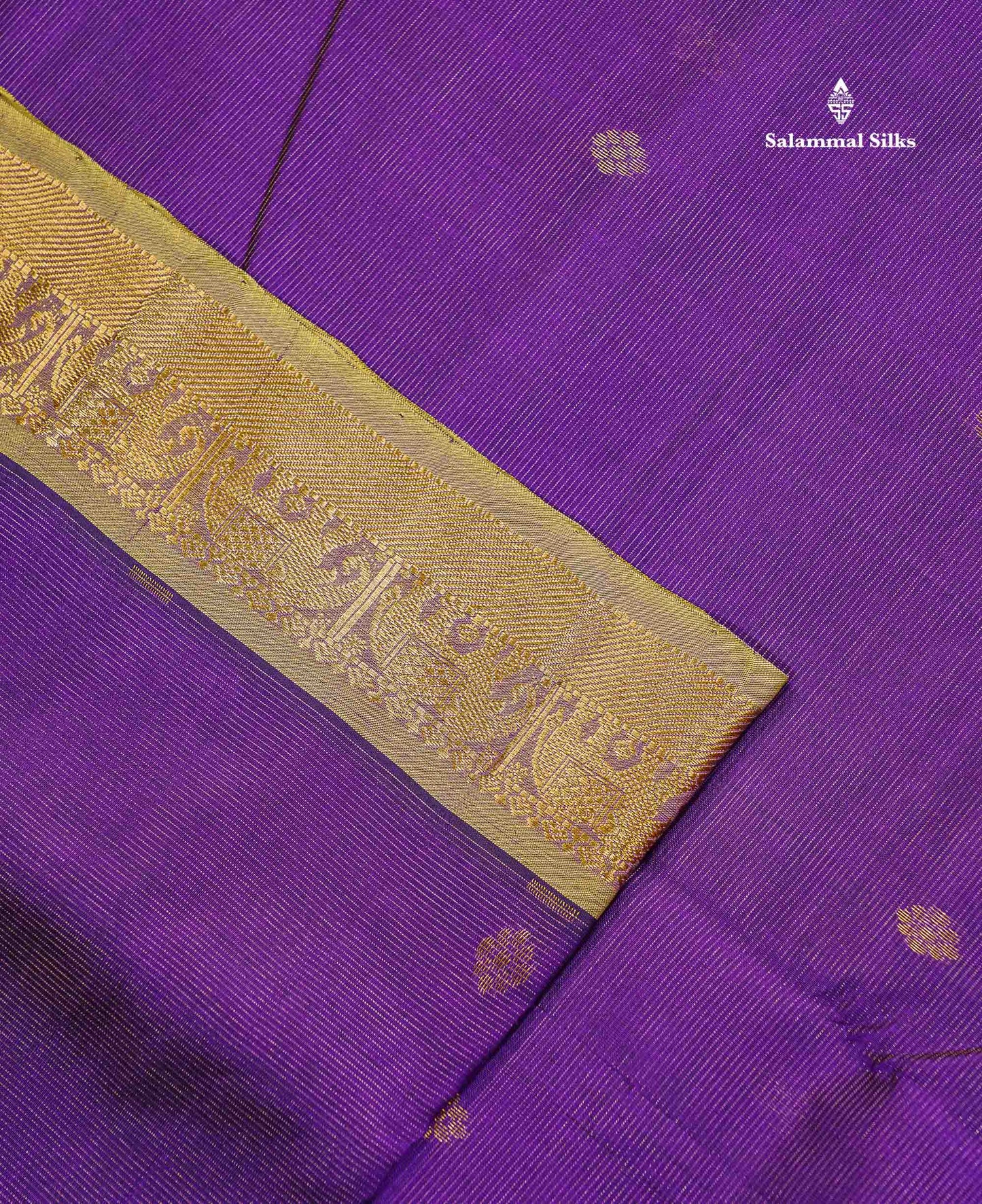 Pure Silk Cotton Saree - Purple Colour Body Vaira Oosi Lines With Butta Along With Contrast Manthulir Green Traditional Border