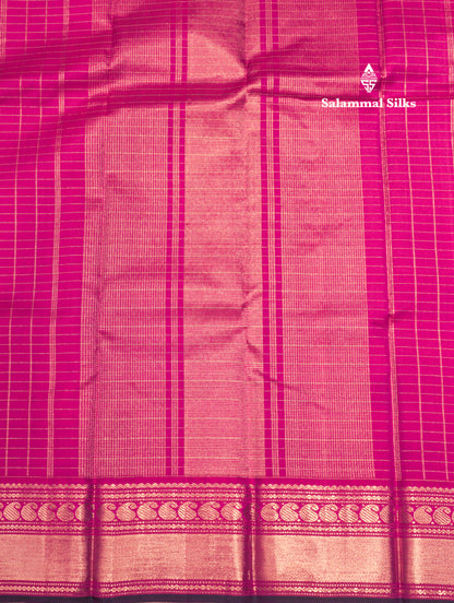 Pink Colour Small Checks Kanjivaram Pure Silk Saree With Traditional Border