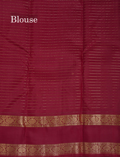 Beautiful Half White Traditional Checks And Buttas Pure Kanjivaram Silk Saree With Contrast Violet Border