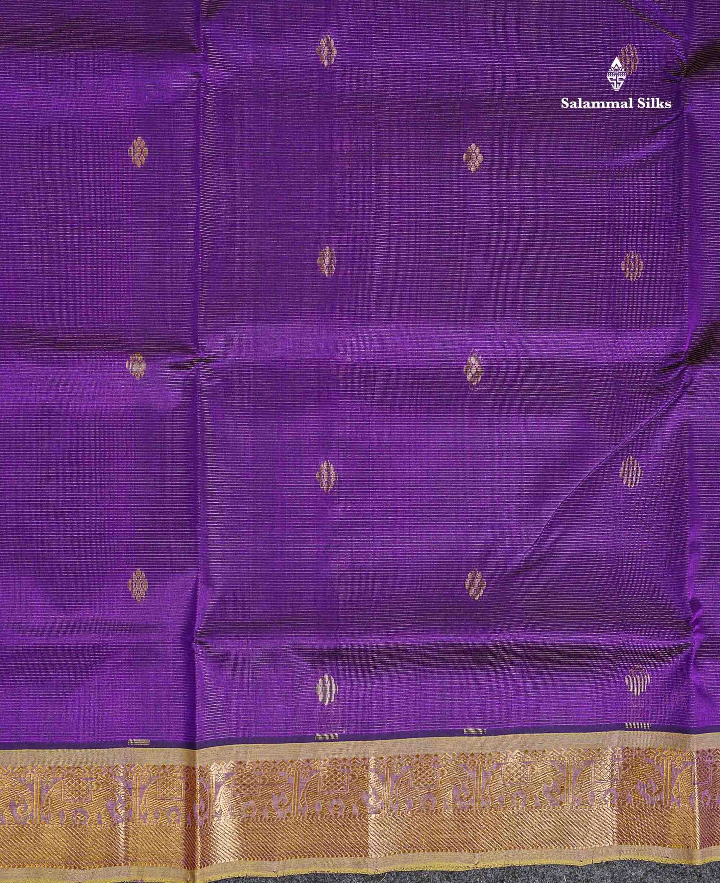 Pure Silk Cotton Saree - Purple Colour Body Vaira Oosi Lines With Butta Along With Contrast Manthulir Green Traditional Border