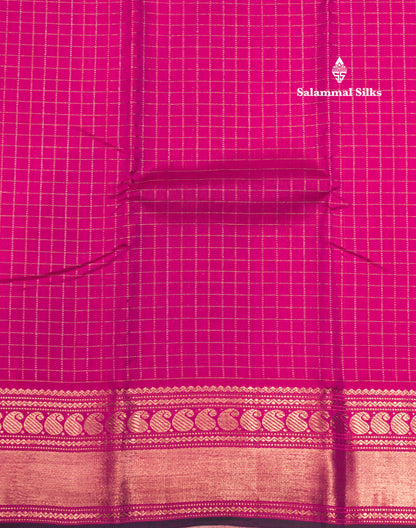 Pink Colour Small Checks Kanjivaram Pure Silk Saree With Traditional Border