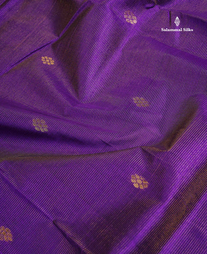 Pure Silk Cotton Saree - Purple Colour Body Vaira Oosi Lines With Butta Along With Contrast Manthulir Green Traditional Border
