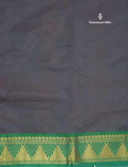 10 Yards Art Silk Saree Dark Brown with Contrast Green Temple Border