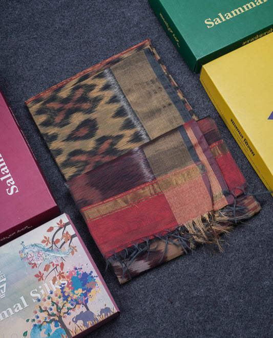 Premium Sandal Colour Pochampalli SICO Cotton Saree With Gold Zari Border