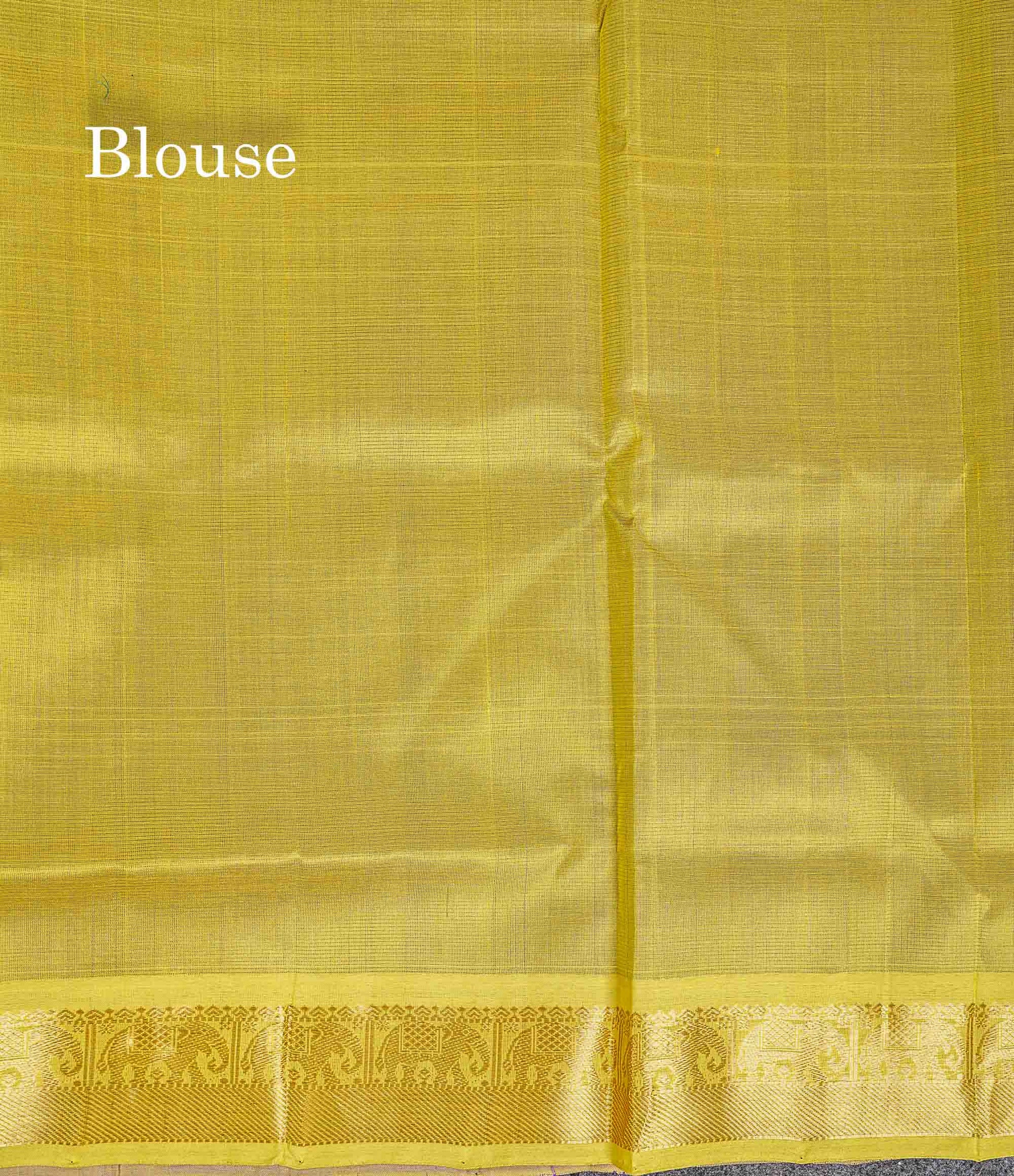 Contrast Manthulir Green  Blouse Of Purple Pure Silk Cotton Saree