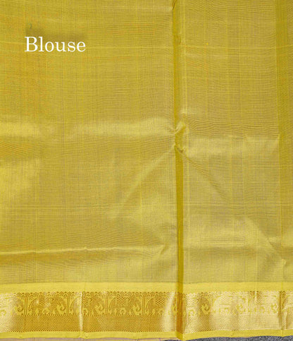 Contrast Manthulir Green  Blouse Of Purple Pure Silk Cotton Saree