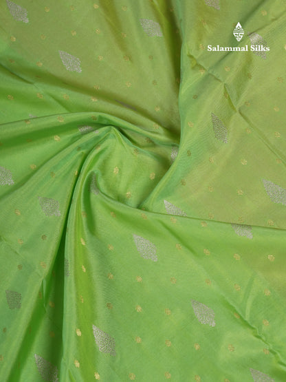 Beautiful Parrot Green Pure Kanjivaram Silk Saree With Contrast Orange Traditional Border