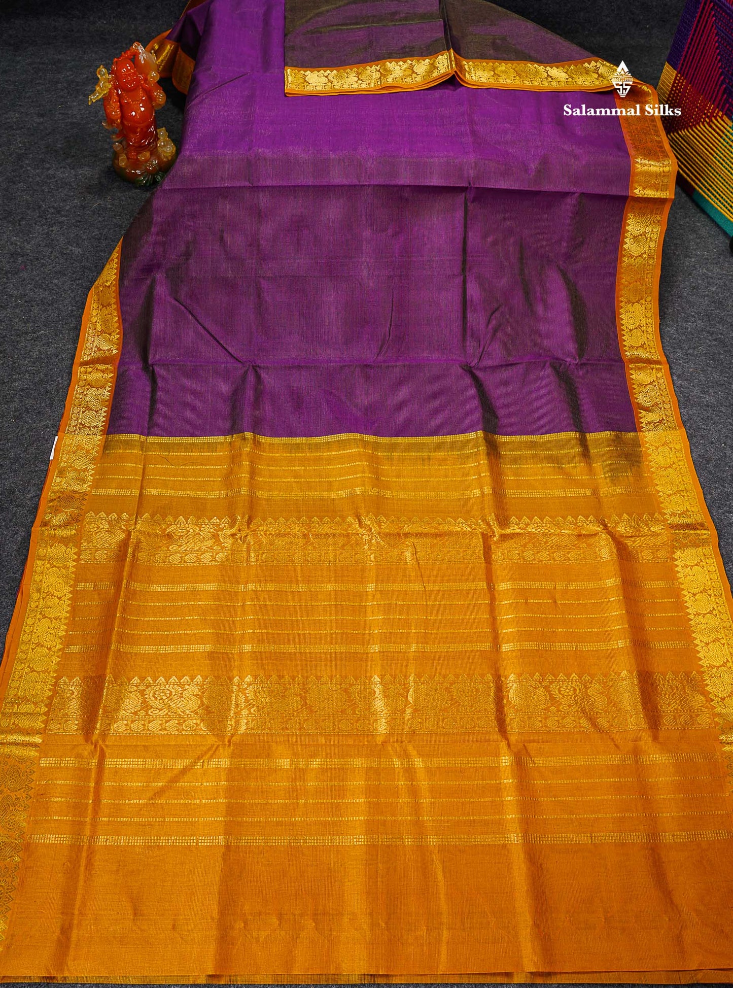 Full View Of Dark Purple Pure Silk Cotton Saree