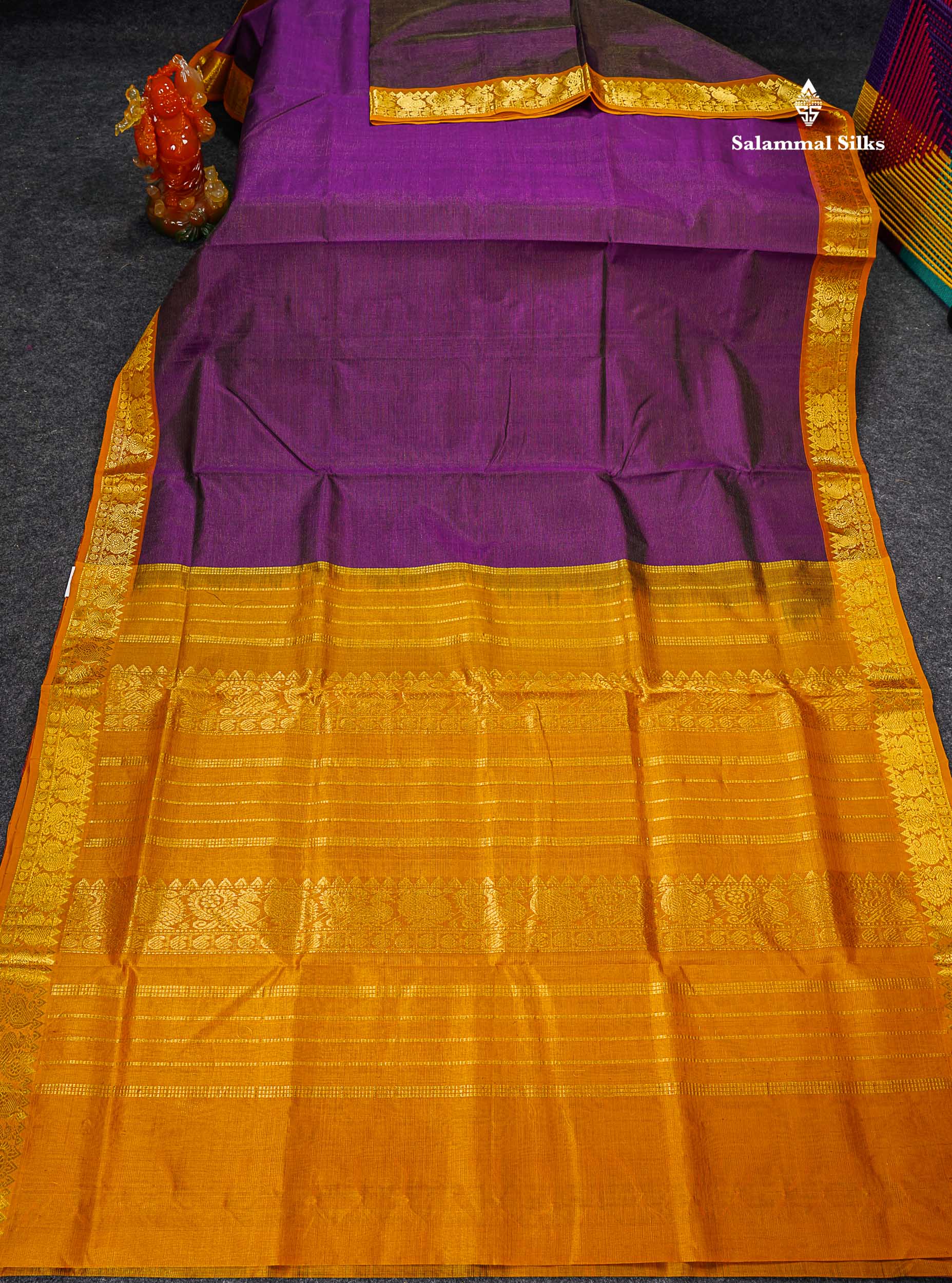 Full View Of Dark Purple Pure Silk Cotton Saree