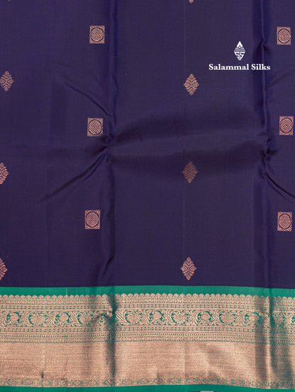 Navy Blue Colour Kanjivaram Pure Silk Saree With Saffire Green Border