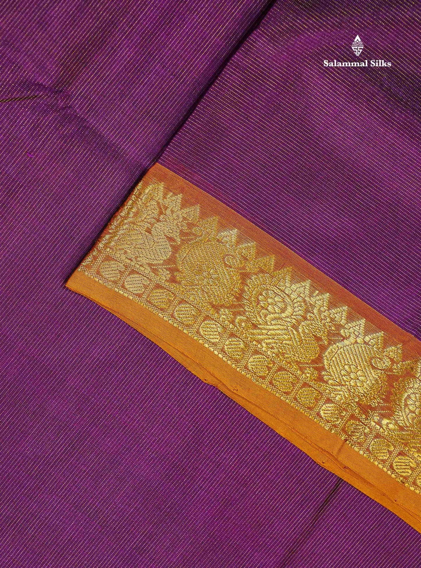 Mustard Yellow Border Of Dark Purple Pure Silk Cotton Saree