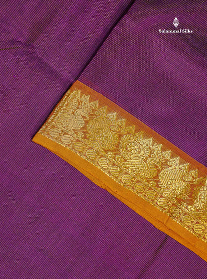Mustard Yellow Border Of Dark Purple Pure Silk Cotton Saree
