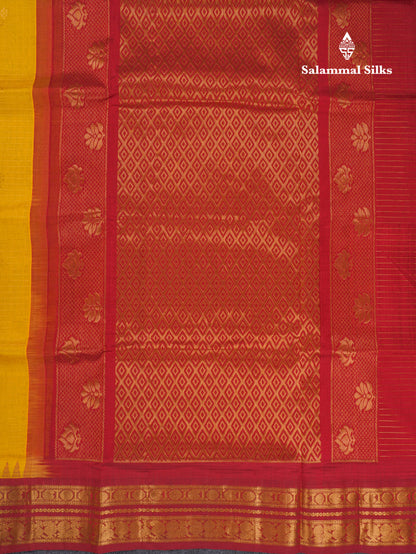 Yellow Small Zari Checks With Butta Pure Silk Cotton Saree With Contrast Reddish Maroon Traditional Border