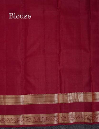 Beautiful Orange Checks And Buttas Pure Kanjivaram Silk Saree With Contrast Mustard Yellow Traditional Double Border