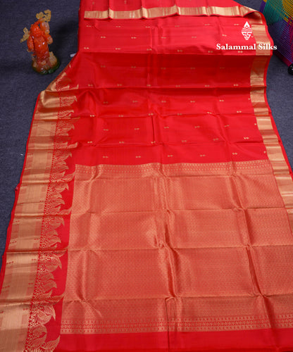Beautiful Chilly Red Pure Kanjivaram Silk Saree With Traditional Border