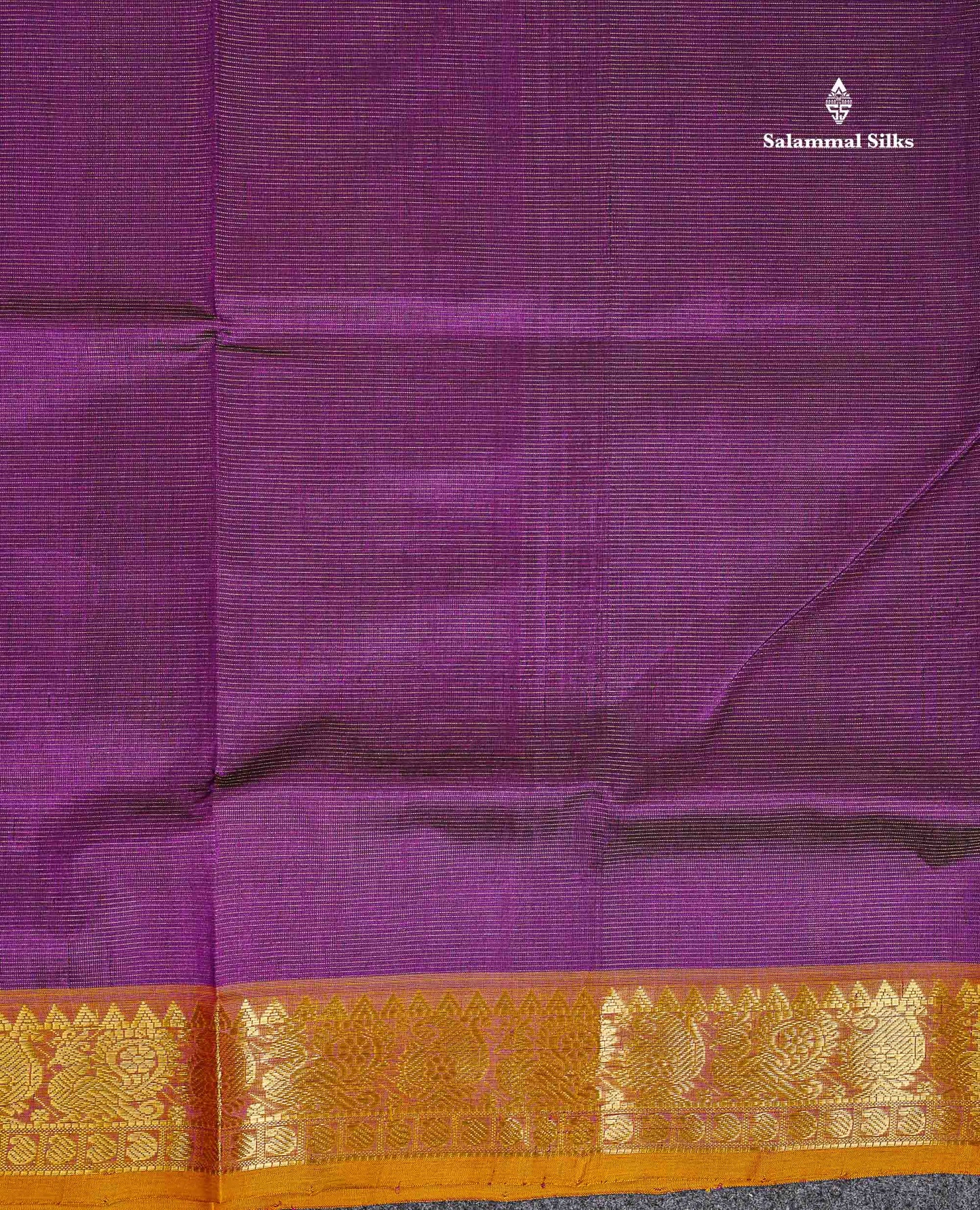 Pure Silk Cotton Saree - Dark Purple Colour Body Vaira Oosi Lines With Contrast Mustard Yellow Traditional Border