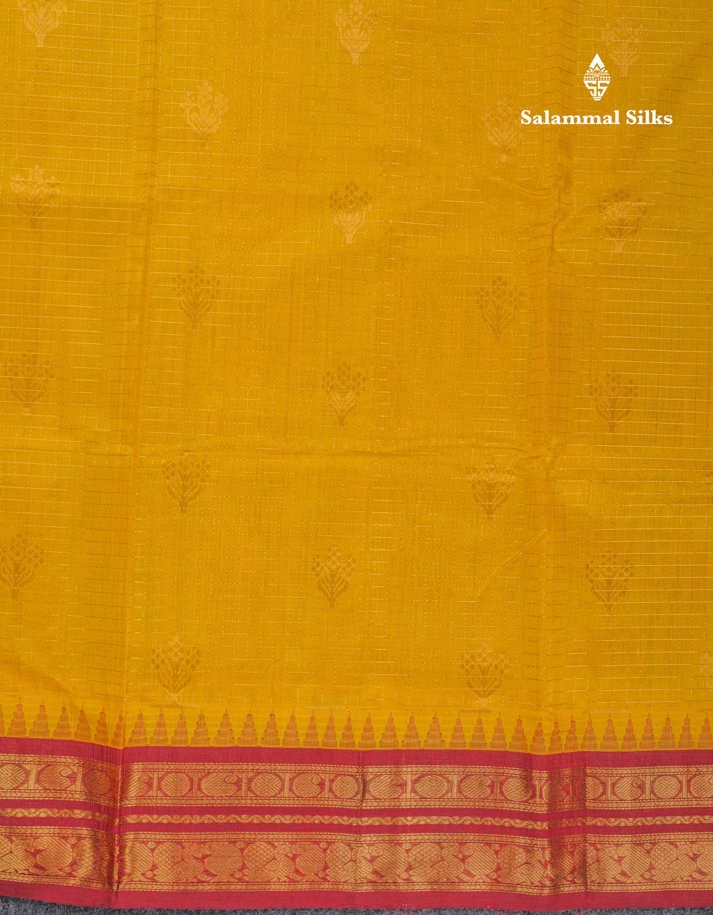 Yellow Small Zari Checks With Butta Pure Silk Cotton Saree With Contrast Reddish Maroon Traditional Border