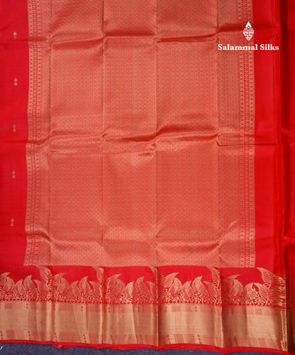 Beautiful Chilly Red Pure Kanjivaram Silk Saree With Traditional Border