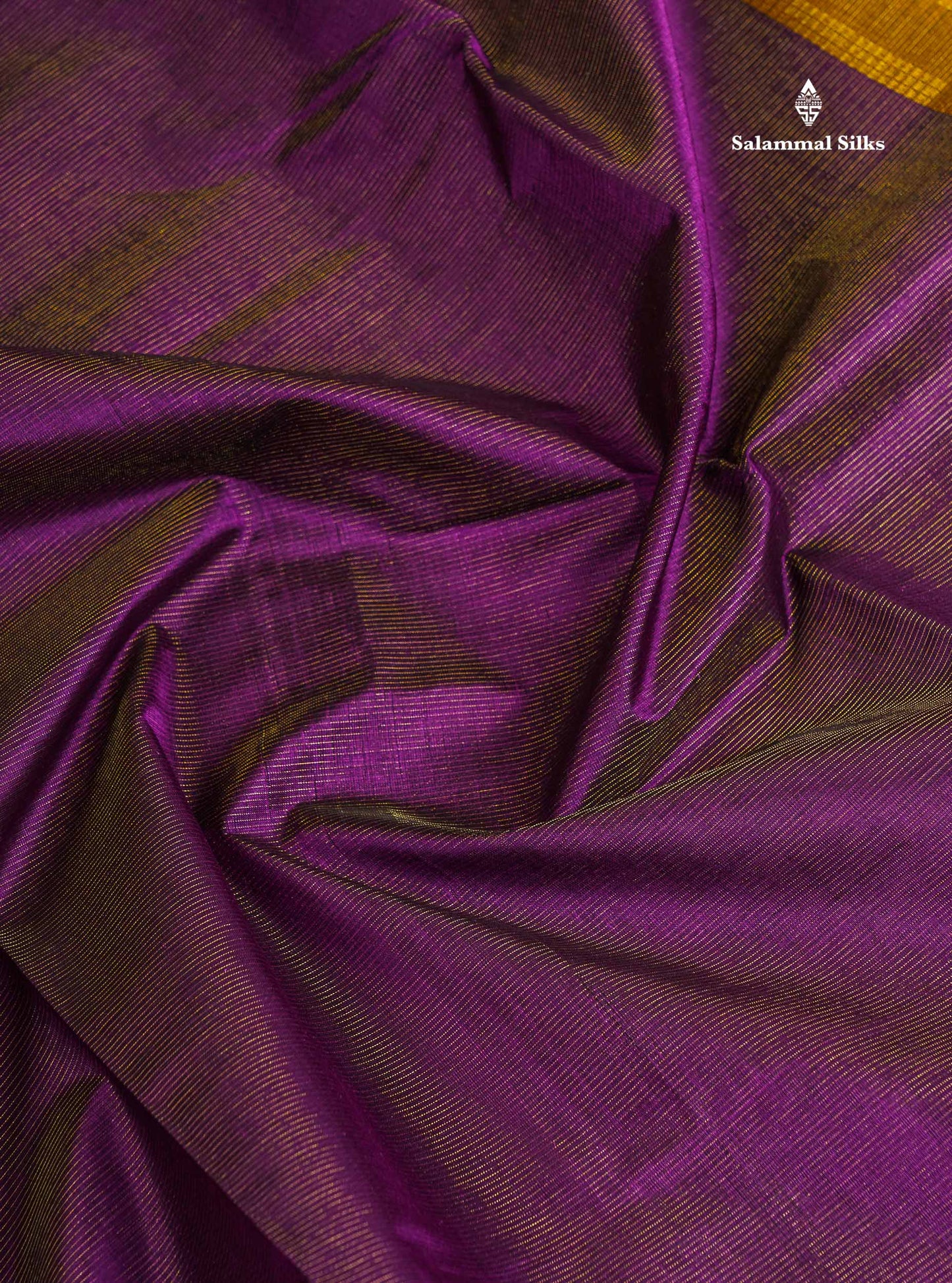 Pure Silk Cotton Saree - Dark Purple Colour Body Vaira Oosi Lines With Contrast Mustard Yellow Traditional Border