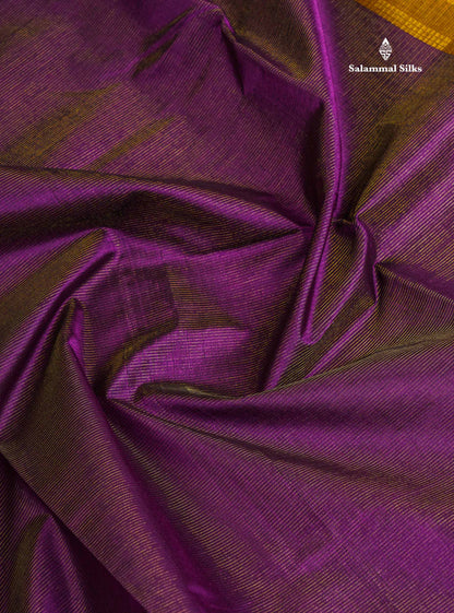 Pure Silk Cotton Saree - Dark Purple Colour Body Vaira Oosi Lines With Contrast Mustard Yellow Traditional Border
