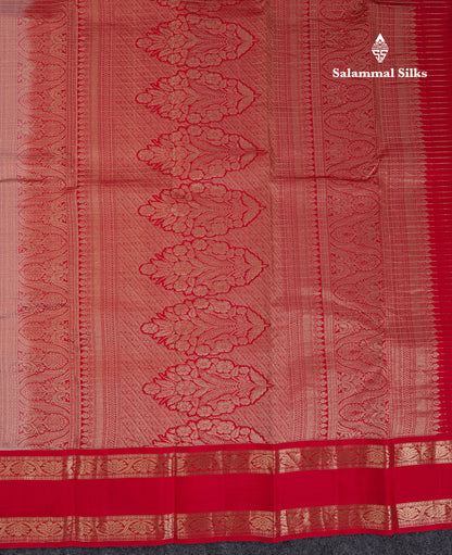 Beautiful Half White Traditional Checks And Buttas Pure Kanjivaram Silk Saree With Contrast Violet Border