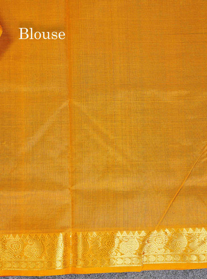 Contrast Mustard Yellow Blouse Of Dark Purple Pure Silk Cotton Saree