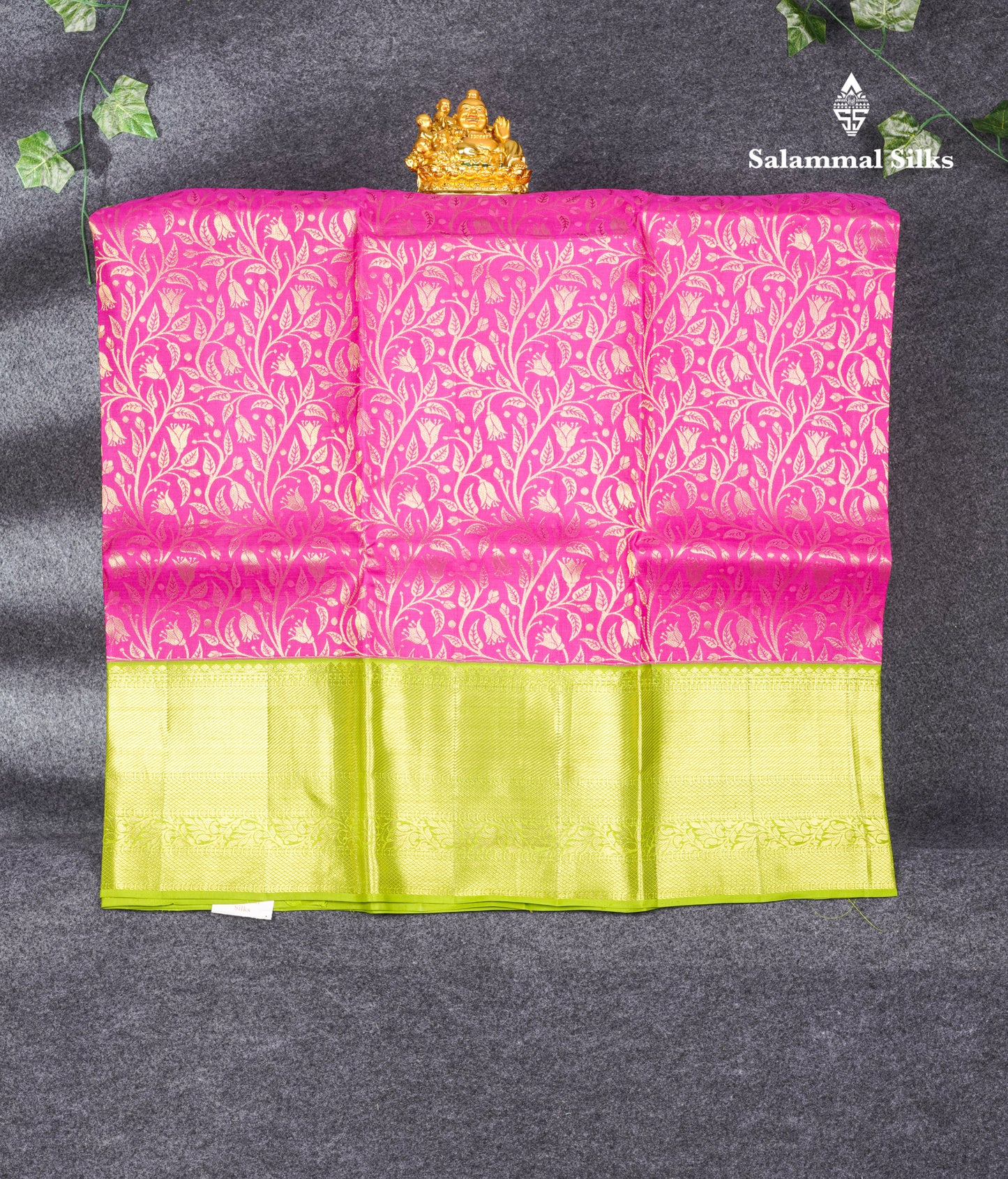 Pure Silk Pattu Pavadai (Pink) With Parrot Green Blouse 44"